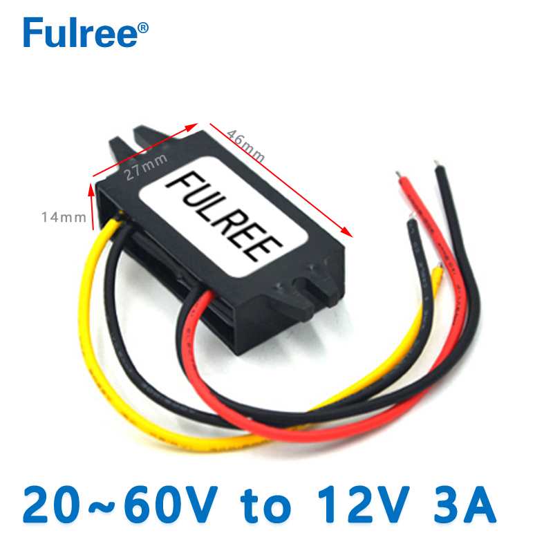 Fulree Input  DC   48V 36V 24V (20-60V) to  Output DC  12V 1A 2A 3A DC TO DC Converter Voltage Step Down Buck Car Truck Vehicle Power