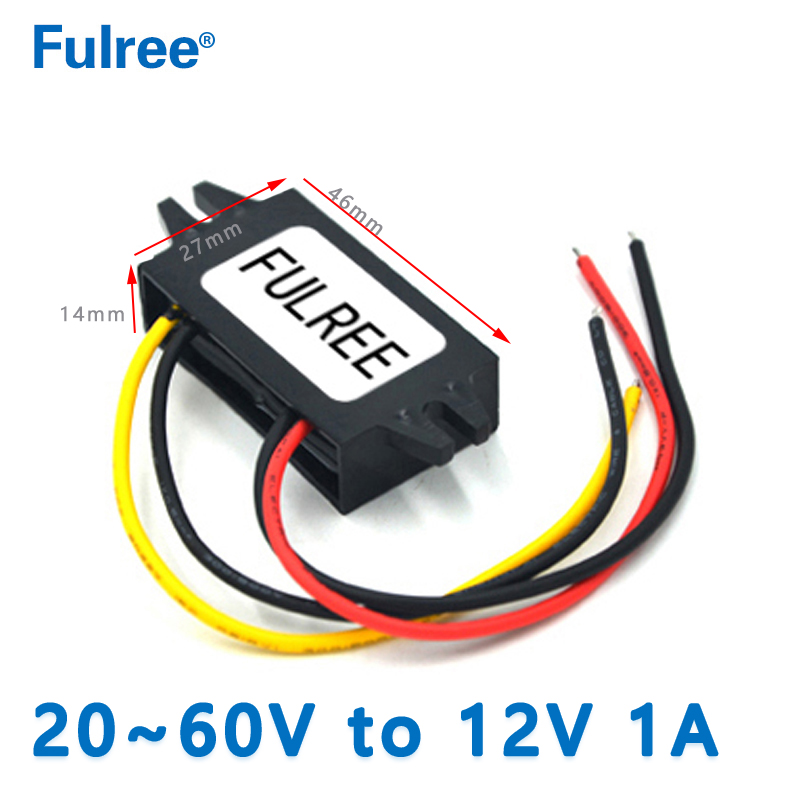 Fulree Input  DC   48V 36V 24V (20-60V) to  Output DC  12V 1A 2A 3A DC TO DC Converter Voltage Step Down Buck Car Truck Vehicle Power