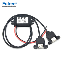 CPT 12V Step Down to 5V 3A Dual Micro Mini USB Car Power Technology DC DC Buck Converter Car Charger Cable for Smart Phones
