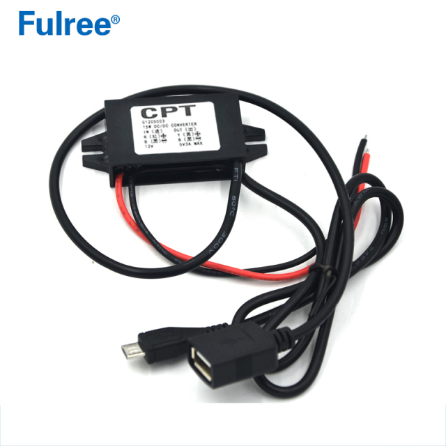 CPT 12V Step Down to 5V 3A Dual Micro Mini USB Car Power Technology DC DC Buck Converter Car Charger Cable for Smart Phones