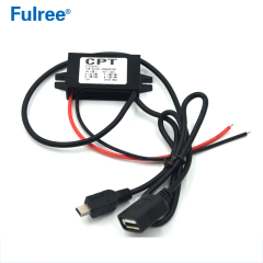 CPT 12V Step Down to 5V 3A Dual Micro Mini USB Car Power Technology DC DC Buck Converter Car Charger Cable for Smart Phones