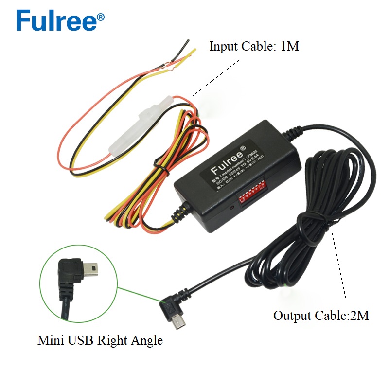 Mini Micro USB 12V 24V to 5V 2.5A Car DVR Intelligent Buck Line Hard Wire Kit for Car Dashcam Camera 24 Hours Parking Monitoring