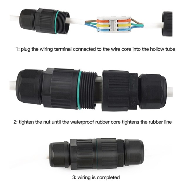 Cable Connector 2 3 Pin IP68 Waterproof Junction Box T-type Outdoor Electrical 4.5-7.5mm Wire Connectors For Led Lighting