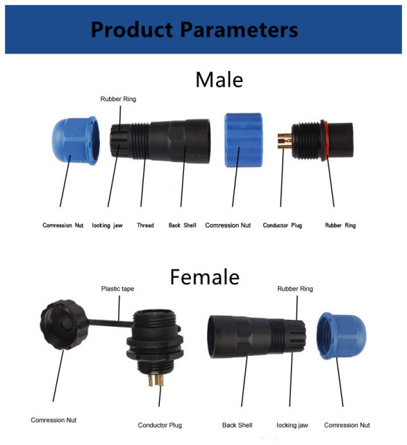 IP68 SP16-D male and female butt multi-core rainproof aviation plug and socket connector