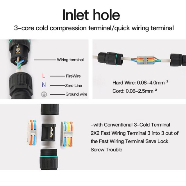 Cable Connector 2 3 Pin IP68 Waterproof Junction Box T-type Outdoor Electrical 4.5-7.5mm Wire Connectors For Led Lighting