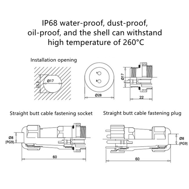 IP68 SP16-D male and female butt multi-core rainproof aviation plug and socket connector