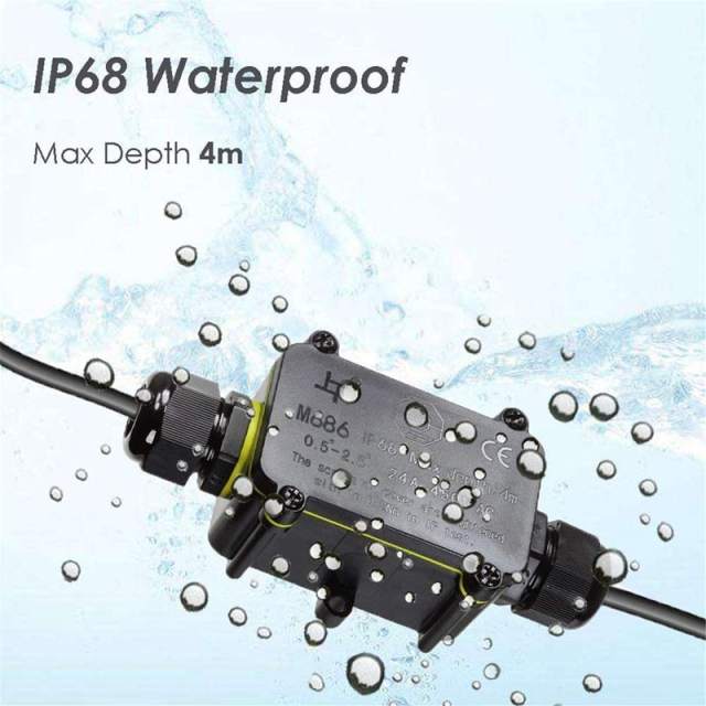 IP68 Waterproof Junction Box 2 Way 3pin 6-12mm Gland Electrical Junction Box 24A 450V Sealed Retardant Outdoor Connector