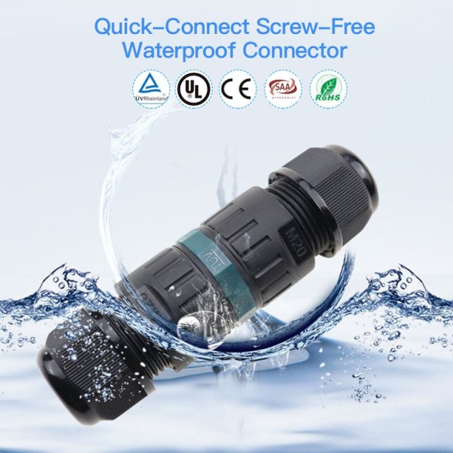 IP68 Waterproof Connector M20 M25 5-12mm 450V 24A Outdoor Cable Connectors Push-type Screw-free Quick Connect Wire Junction Box