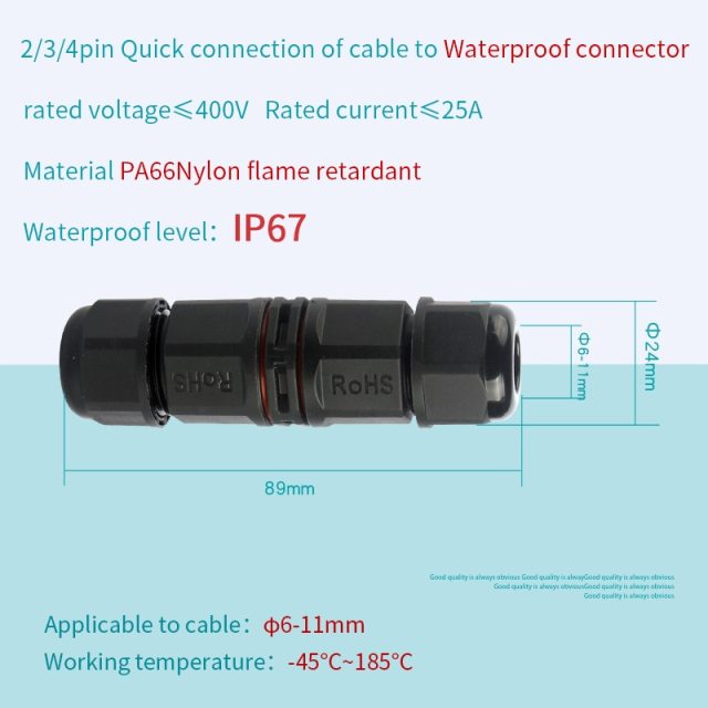 400V IP68 Waterproof Connector 25A 6-11mm Electrical Screw Type Power Cable Conector Junction Box for Outdoor LED Light