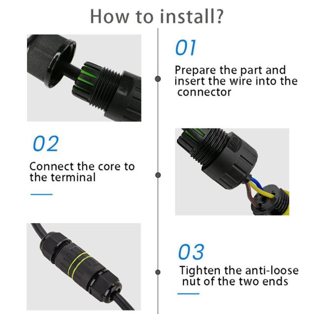 1pc M16 IP68 Waterproof Connector 3pin 2pin 3.5-10.2mm AC DC 450V 15A Electrical Cable Connectors Sealed Retardant Junction Box