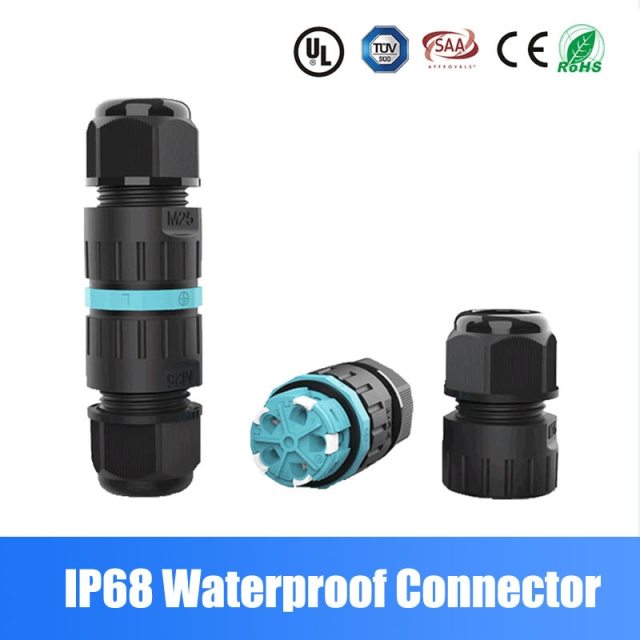 IP68 Waterproof Connector M20 M25 5-12mm 450V 24A Outdoor Cable Connectors Push-type Screw-free Quick Connect Wire Junction Box