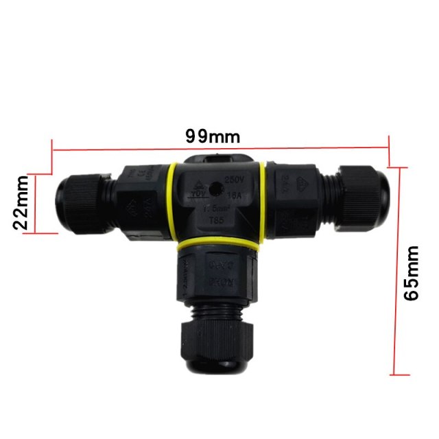 3PIN T-type IP68 Waterproof Connector 3-9mm/3-12mm Outdoor Lighting Waterproof Connector Cable Waterproof Connection Plug