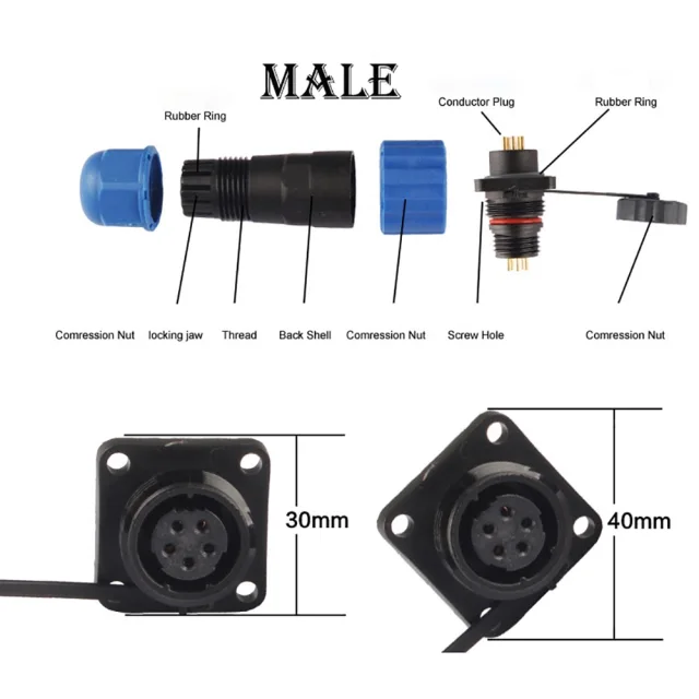 Waterproof Connector SP20 Type IP68 Cable Connector Plug & Socket Male And Female 2/3/4/5/7/9/10/12/14 Pin SD20 20mm Square