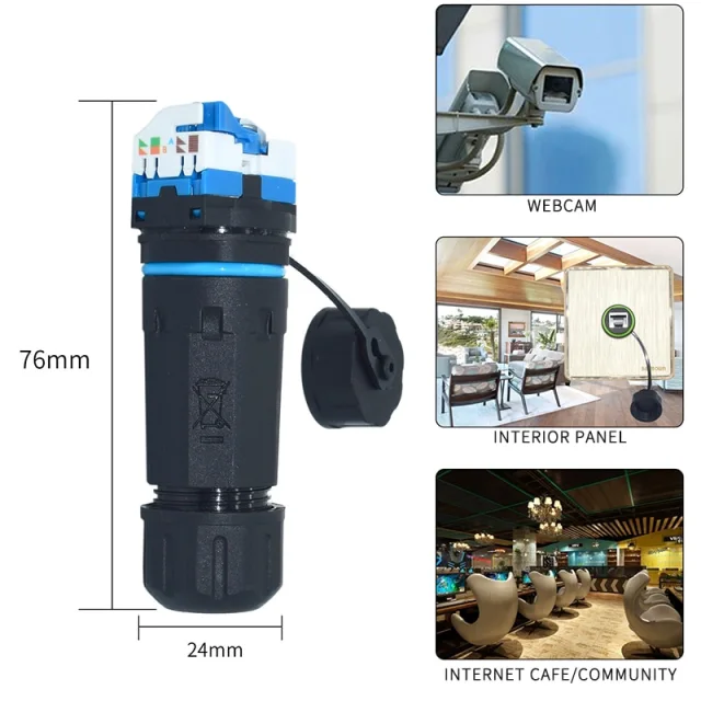 IP68 Network Cable Connector RJ45 Panel Type CAT6 Punch-Free Wire Connector Outdoor Waterproof Copper Joint Junction Box