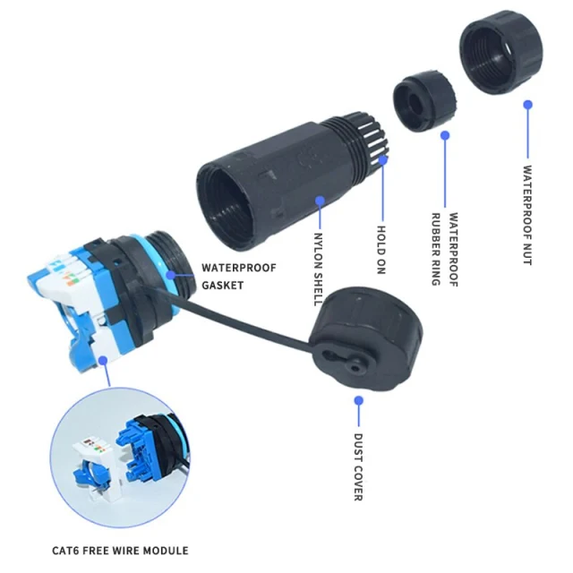 IP68 Network Cable Connector RJ45 Panel Type CAT6 Punch-Free Wire Connector Outdoor Waterproof Copper Joint Junction Box