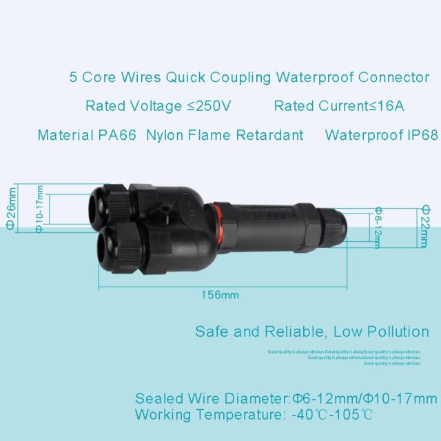1PC T-Type Wire Waterproof Terminal Connector Y-Type Quickly Connected 5 Pin Sealed IP68 Retardant Junction Boxescable Connector