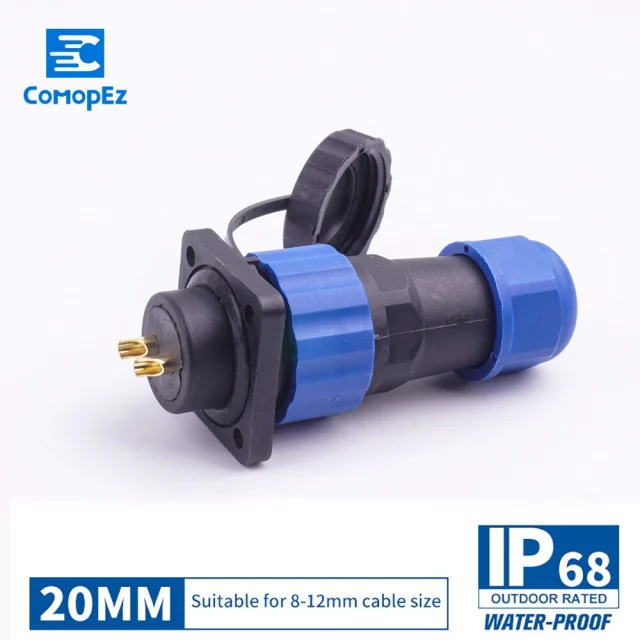 Waterproof Connector SP20 Type IP68 Cable Connector Plug & Socket Male And Female 2/3/4/5/7/9/10/12/14 Pin SD20 20mm Square