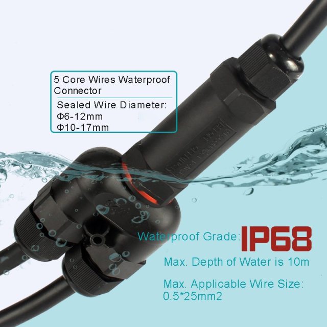 1PC T-Type Wire Waterproof Terminal Connector Y-Type Quickly Connected 5 Pin Sealed IP68 Retardant Junction Boxescable Connector