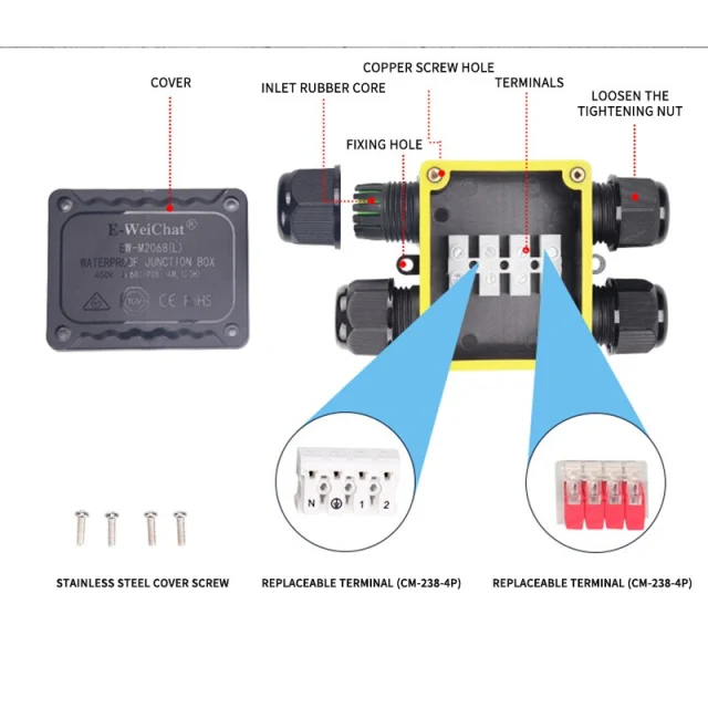 Waterproof Junction Box One In Three Out Plastic Wire Connector 5-14mm Diameter IP68 Outdoor Waterproof Four Way Junction Box