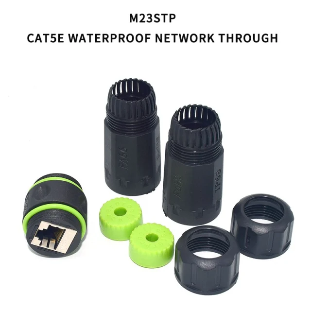 RJ45 Network Waterproof Connector Black IP68 Cable Connection M23 CAT6 Outdoor Waterproof Network Cable Through Butt Plug