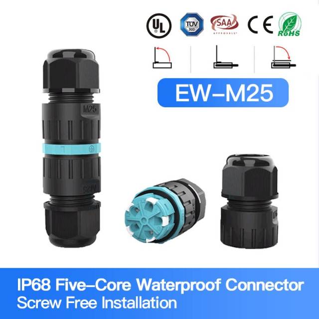 M20 IP68 Waterproof Connector M25 5-12mm Push-type Screw-free Quick Connect Wire Junction Box 450V 24A Outdoor Cable Connectors