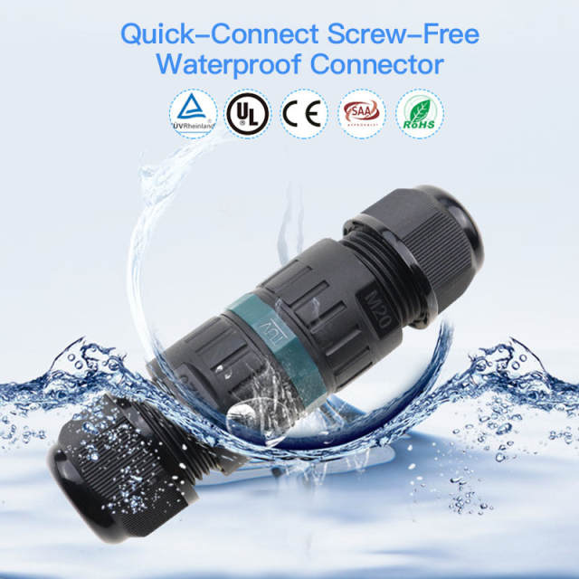 M20 IP68 Waterproof Connector M25 5-12mm Push-type Screw-free Quick Connect Wire Junction Box 450V 24A Outdoor Cable Connectors