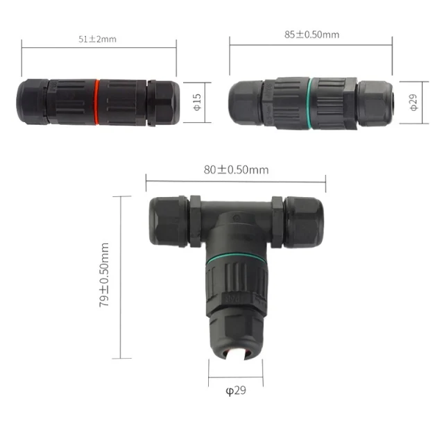 Wire Connector IP68 Waterproof 2 3Pin 4.5-7.5mm Outdoor T-type Junction Box Electrical Screw Lock Cable Connectors For Led Light