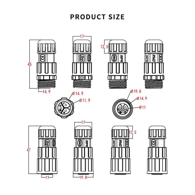 3Pin Waterproof Connector M16 Electrical Cab Conector 2 4 5 6 7 8 Pin Male Female Plug Socket Screw Welding IP68 Wire Connectors