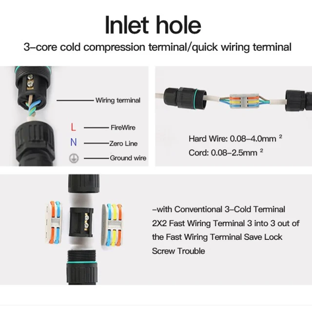 Wire Connector IP68 Waterproof 2 3Pin 4.5-7.5mm Outdoor T-type Junction Box Electrical Screw Lock Cable Connectors For Led Light