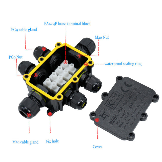 TUV 6 pole IP68 waterproof junction box waterproof underground cable junction boxes with terminal block