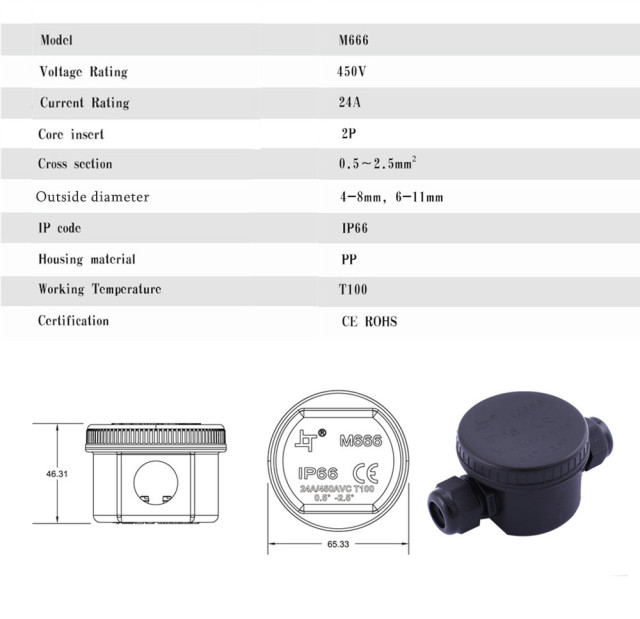 IP66 waterproof speaker wire connector waterproof M666