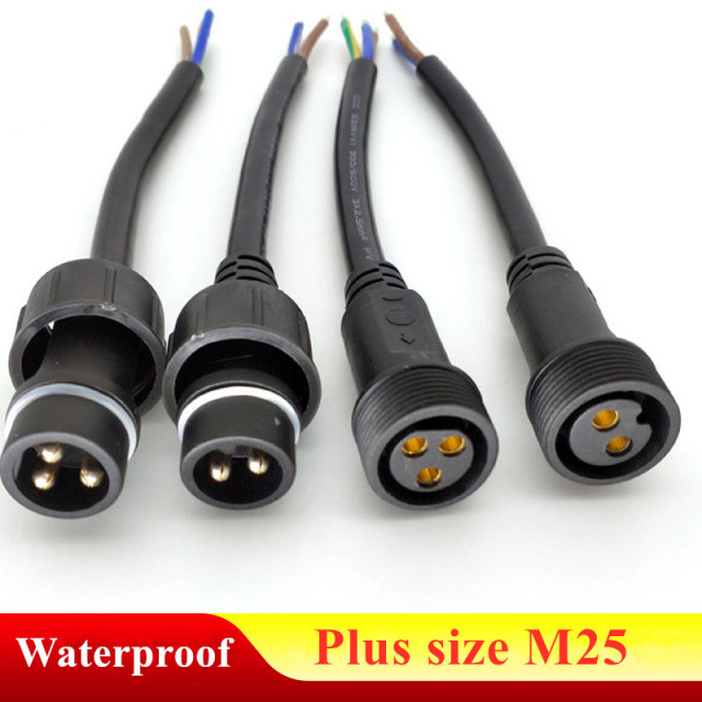 M25 plus size waterproof male and female connector 2 pin 3 pin 2.5 square copper