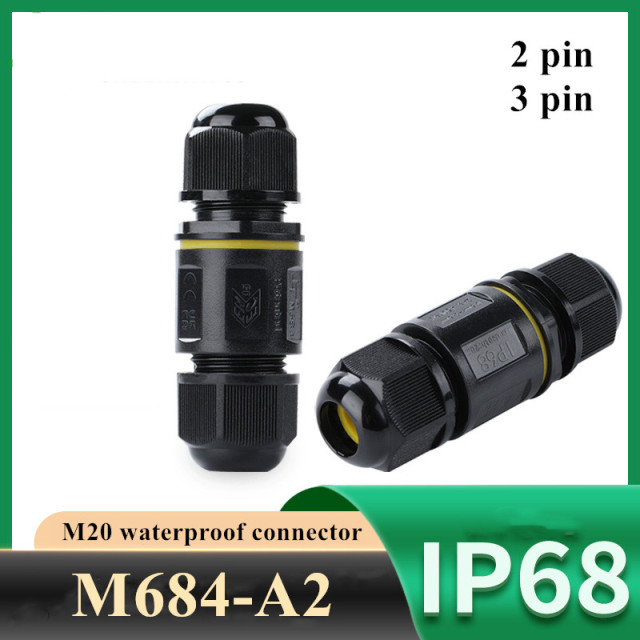 M20 three pin straight-through waterproof connector outdoor cable connector IP68 waterproof connector