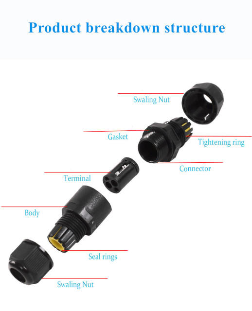 Lighting Connector IP68 Waterproof Connector 2 pin Small Size Mini Cable Waterproof Connector