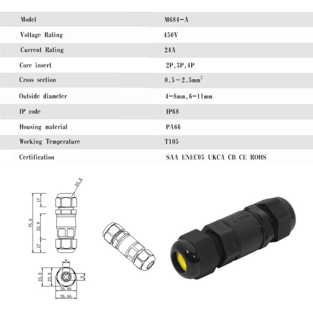 M20 waterproof terminal two-way IP68 outdoor cable waterproof connector one input one output connector