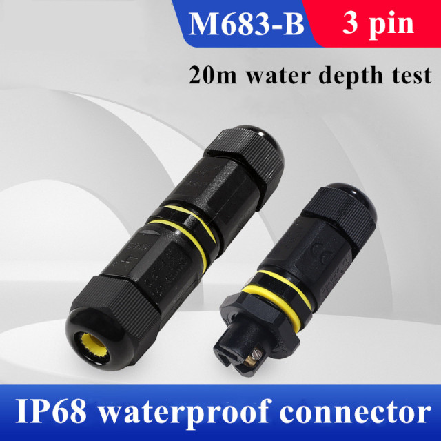 IP68 one-in-one-out terminal LED lighting 3 pin male-female plug-in connector wire-to-wire waterproof connector