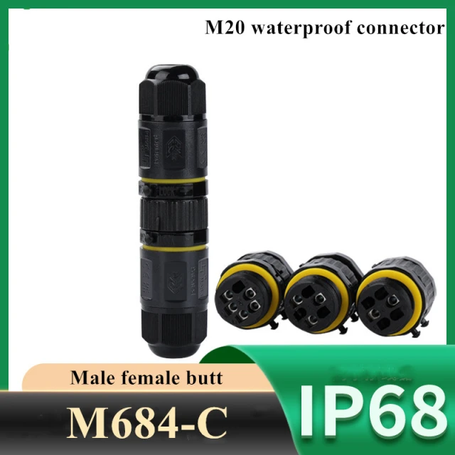 IP68 waterproof connector M20 waterproof connector 2-6 pin black male and female connector