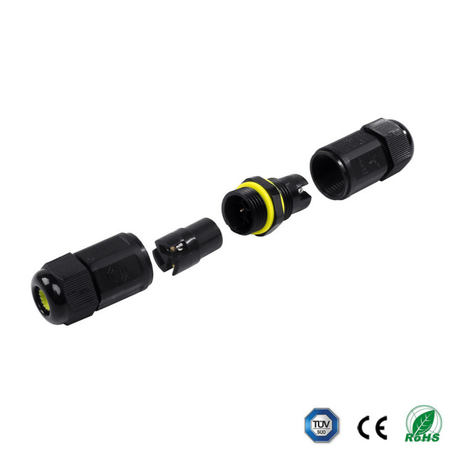 IP68 one-in-one-out terminal LED lighting 3 pin male-female plug-in connector wire-to-wire waterproof connector