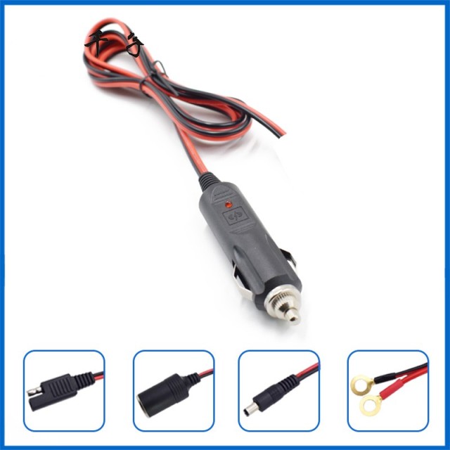 Car cigarette lighter single male plug with wire copper core high-power 10A12/24V red and black power cord universal