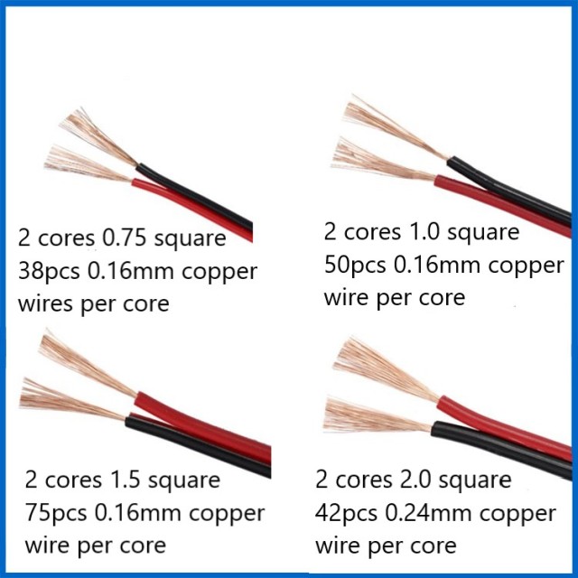 National standard pure copper monitoring power cord RVB2 core 0.75 1.0 1.5 2.0 square red and black double parallel parallel line