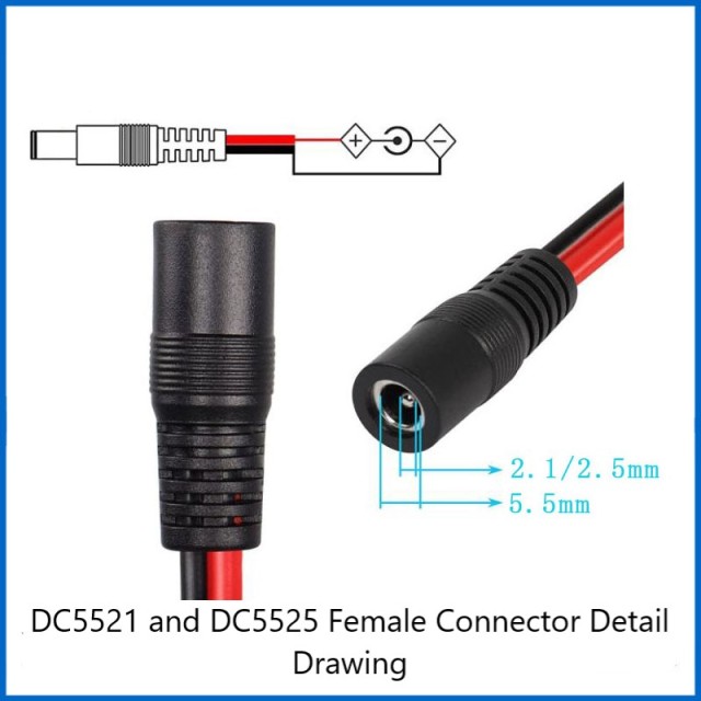 High power 2 square pure copper wire DC surveillance camera power DC5.5*2.1/2.5mm single male and female plug wire