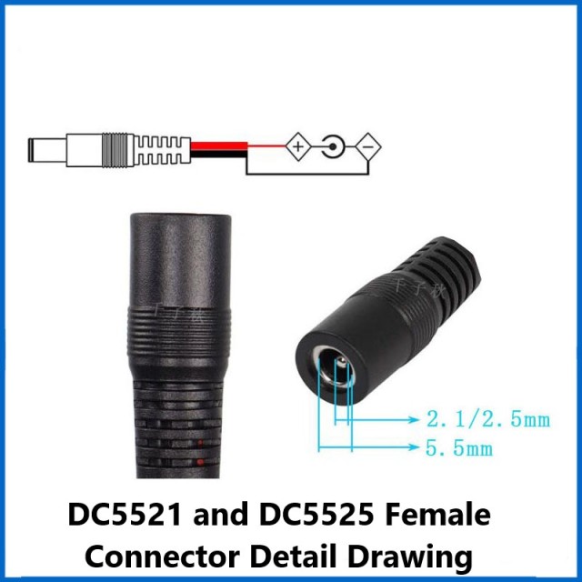 DC5.5*2.1/2.5mm Single Male and Female Connector Cable Low Temperature Resistant Silicone 14AWG Surveillance Camera Power Cord