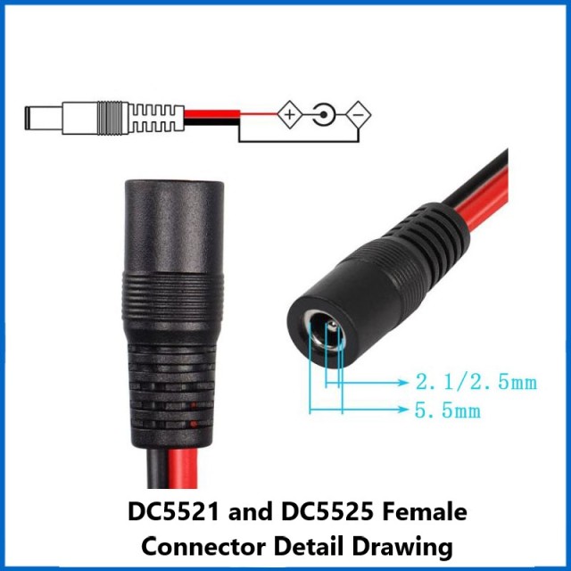 High power 2 square pure copper wire DC surveillance camera power DC5.5*2.1/2.5mm single male and female plug wire