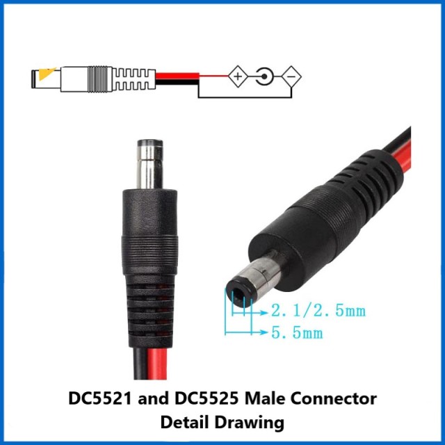 DC5.5*2.1/2.5mm single male/female cable 1.5 sq.ft. high power thickened pure copper wire DC power connection cable