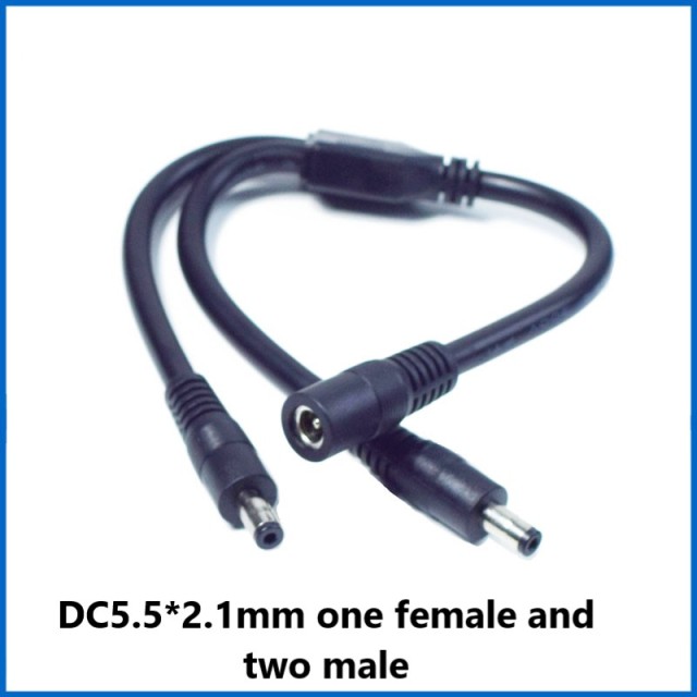 High power dc5.5*2.1/2.5mm male-female cable one-part monitoring power cord extension cable one female into two male