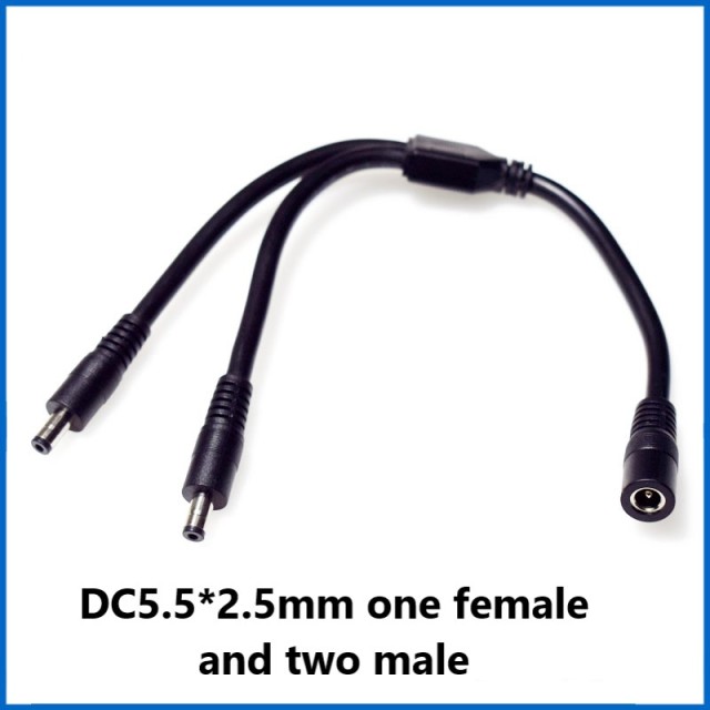 High power dc5.5*2.1/2.5mm male-female cable one-part monitoring power cord extension cable one female into two male