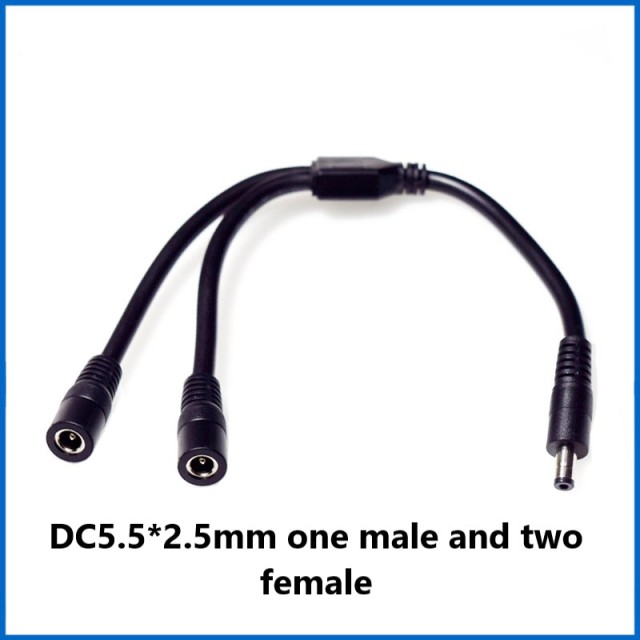 High power dc5.5*2.1/2.5mm male-female cable one-part monitoring power cord extension cable one female into two male