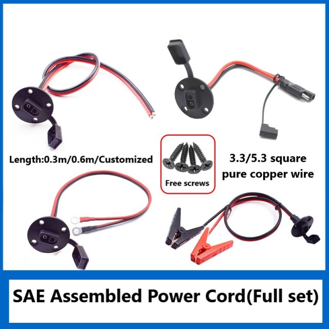 SAE to O-end Clip RV Battery Power Cord Solar Enclosure Assembly Female Base Copper Nose Clip Wire