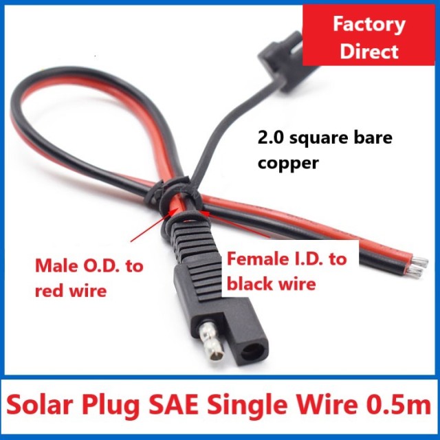 All Copper Thickened Pure Copper SAE Single Head Wire Auto Bullet Battery Extension Cable Solar Battery Plug Wire 20A