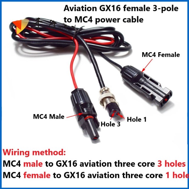 GX-16 Female Aviation Plug 2/3/4-pole to MC4 Outdoor Power Supply Solar Storage Battery Connection Conversion Adapter